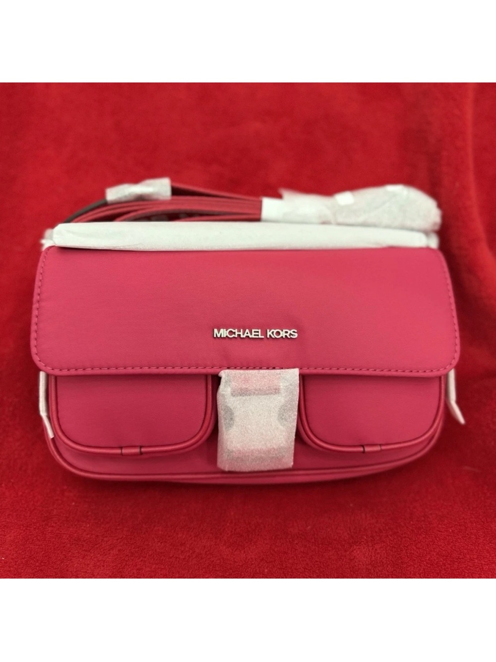 Michael Kors Hot Pink Leather Crossbody Bag with Front Pockets
